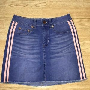 Jean skirt with pink racer stripes